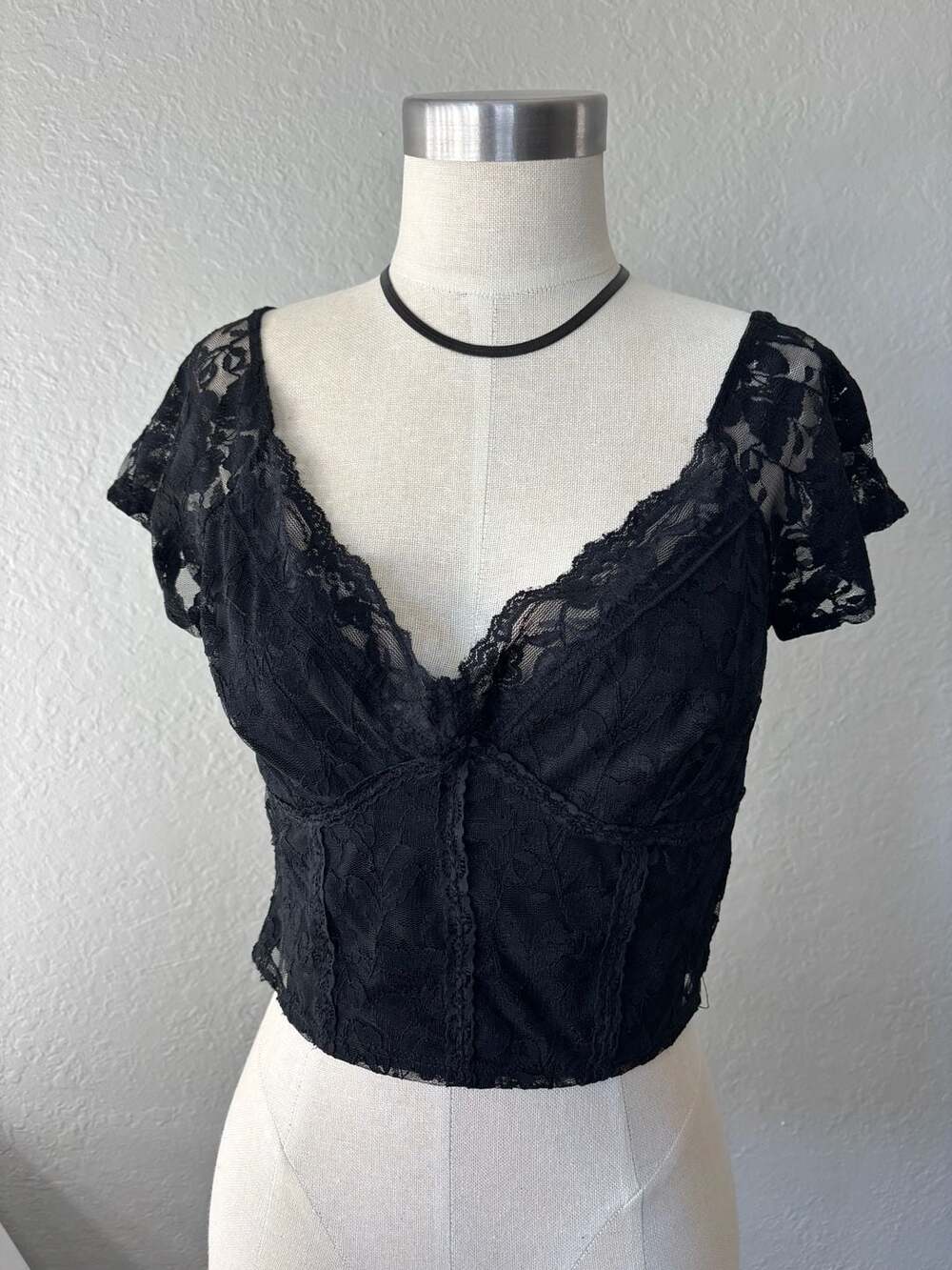 Urban Renewal Black Lace Corset-Style Crop Top